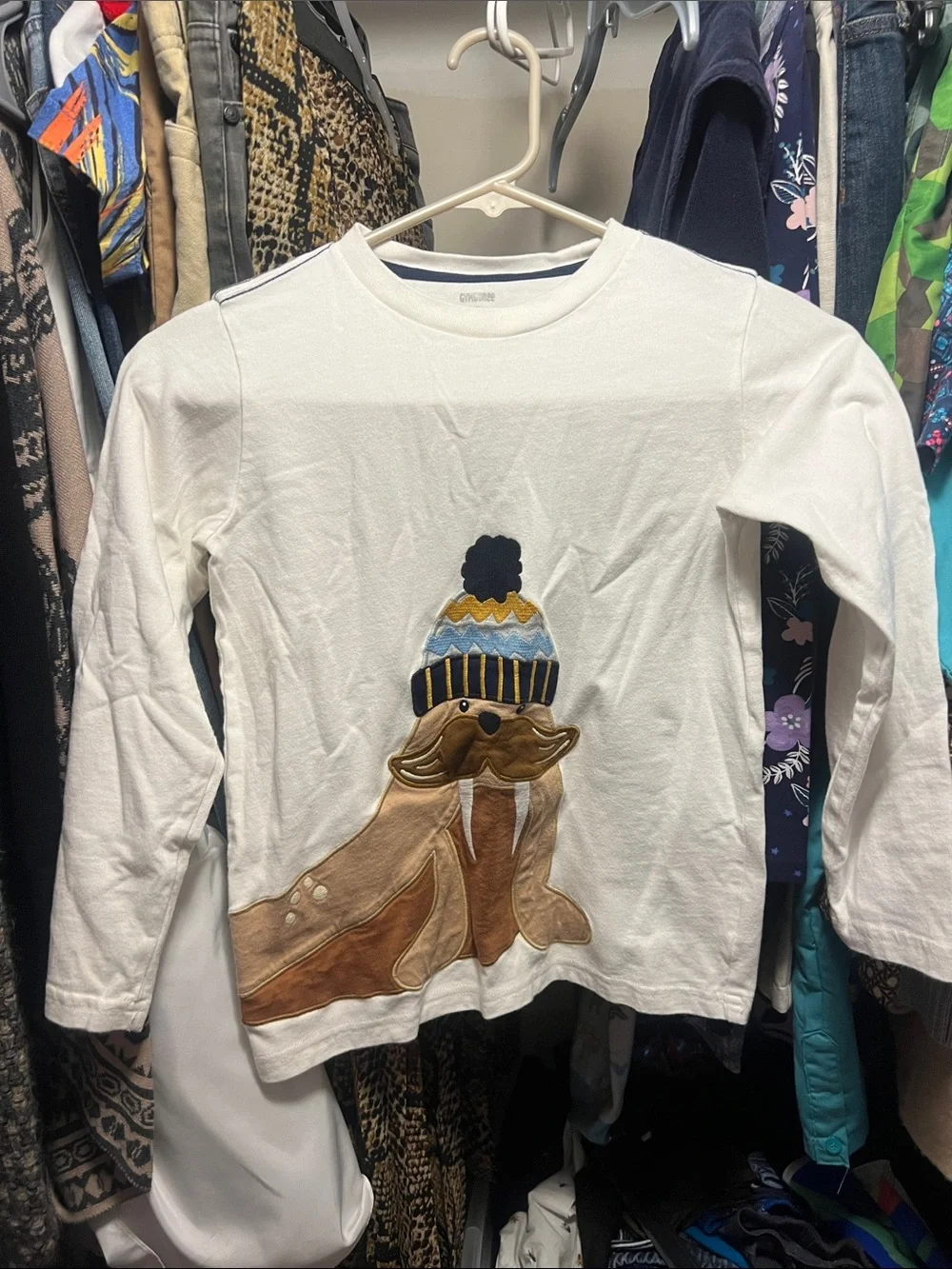 Gymboree Kids White Long-Sleeve Walrus Graphic Tee size 6